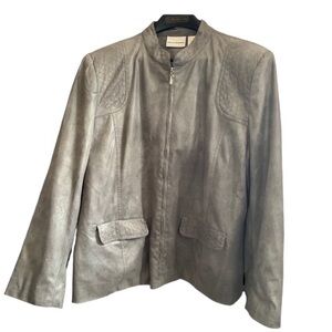 ALFRED DUNNER Metallic Silver Lined Zip Up Light Weight Jacket Plus Size Womens